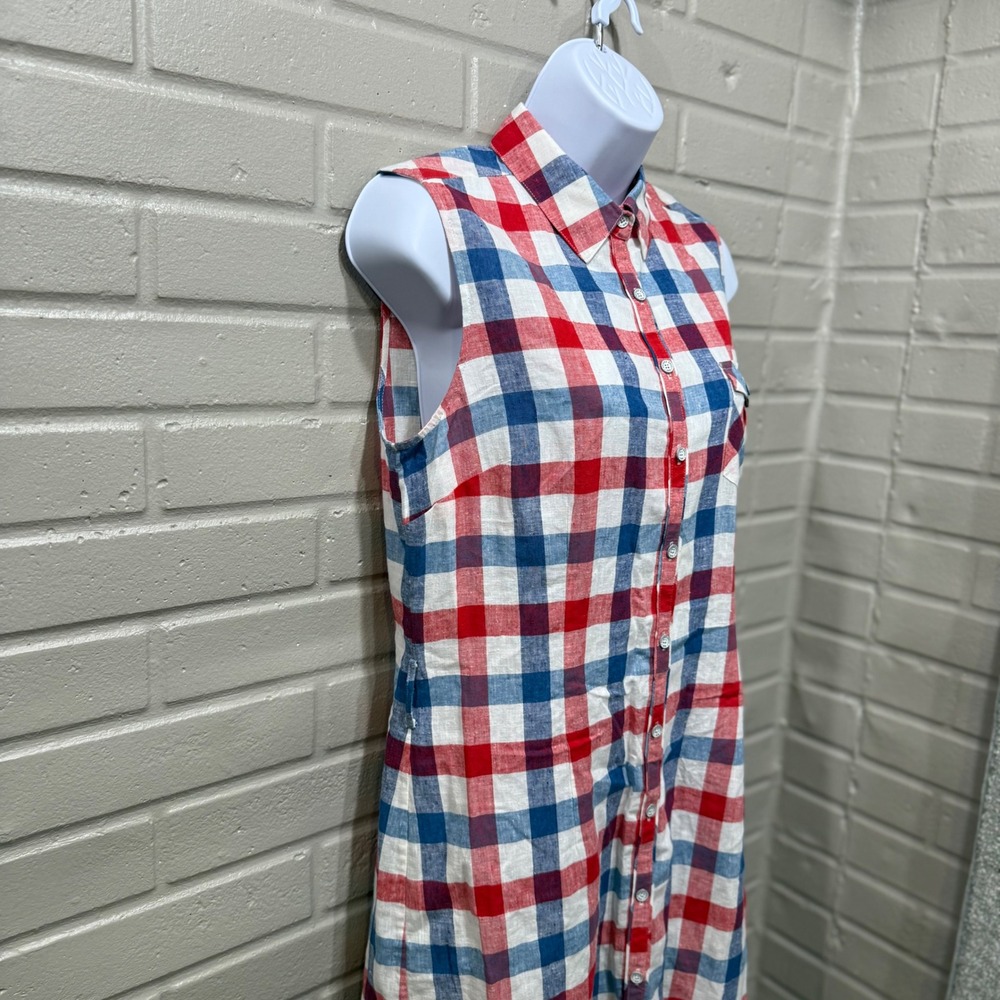 Brooks Brothers Red Fleece Plaid‎ Linen Blend Sleeveless Shirt Dress Red Blue 8 - Picture 2 of 11
